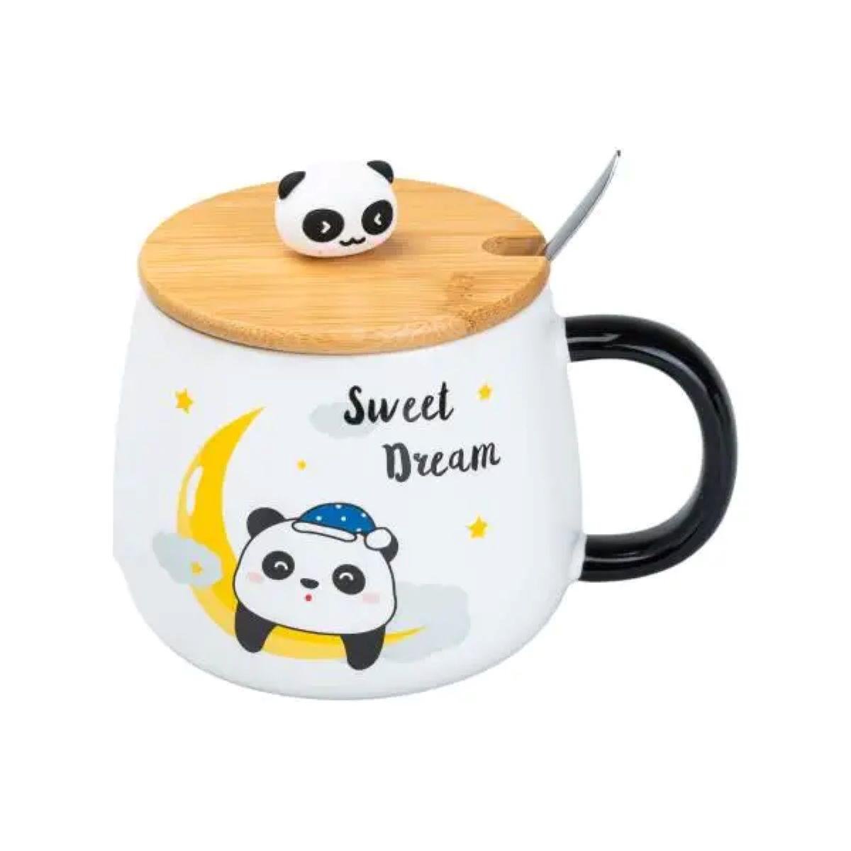 Чашка с бамбуковой крышкой и ложкой Lighthouse Панда 450 мл Белый (LG-20144) (113946)