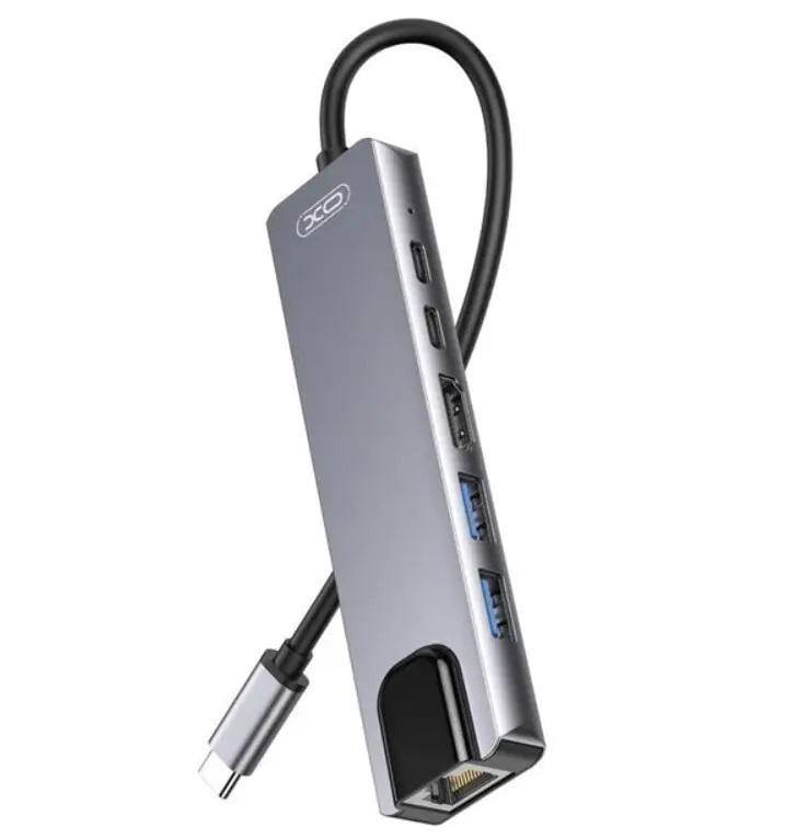 Адаптер XO Easy safe Type-C multi-function converter 6в1 Grey (602674) - фото 1