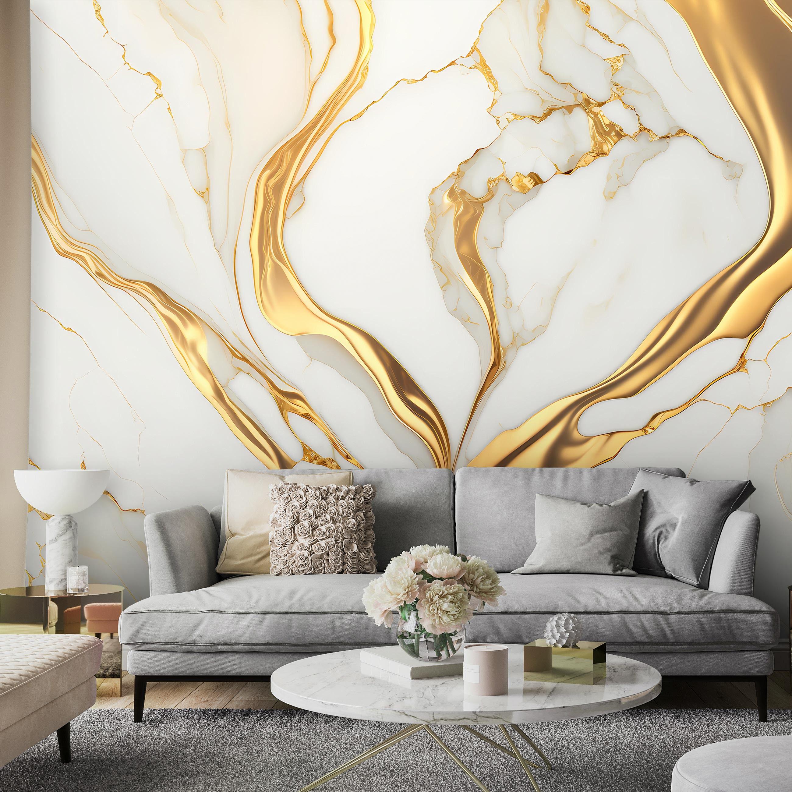 Фотошпалери флізелінові Золотий мармур абстракція з клеєм 416x290 см Білий (14859VEXXXXL) - фото 6