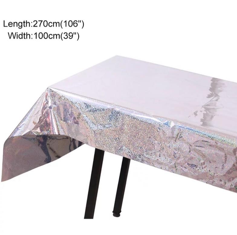 Скатертина клейонка із фольги з голограмою 270x100 см Сріблястий (18256) - фото 3 Скатертина клейонка із фольги з голограмою 270x100 см Сріблястий (18256) - фото 3
