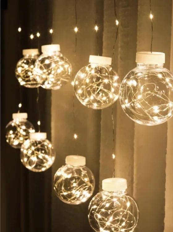 Новогодняя гирлянда LED штора шарики светодиодная размер 3 м 10 шаров Теплый белый (4078SW)