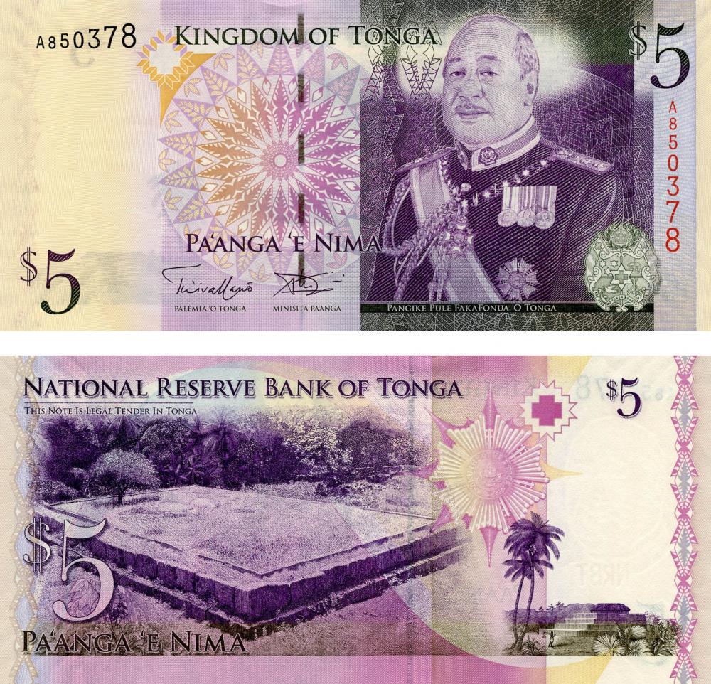 Коллекционная банкнота Тонга 5 паанга 2009 UNC P39 (Б05675)