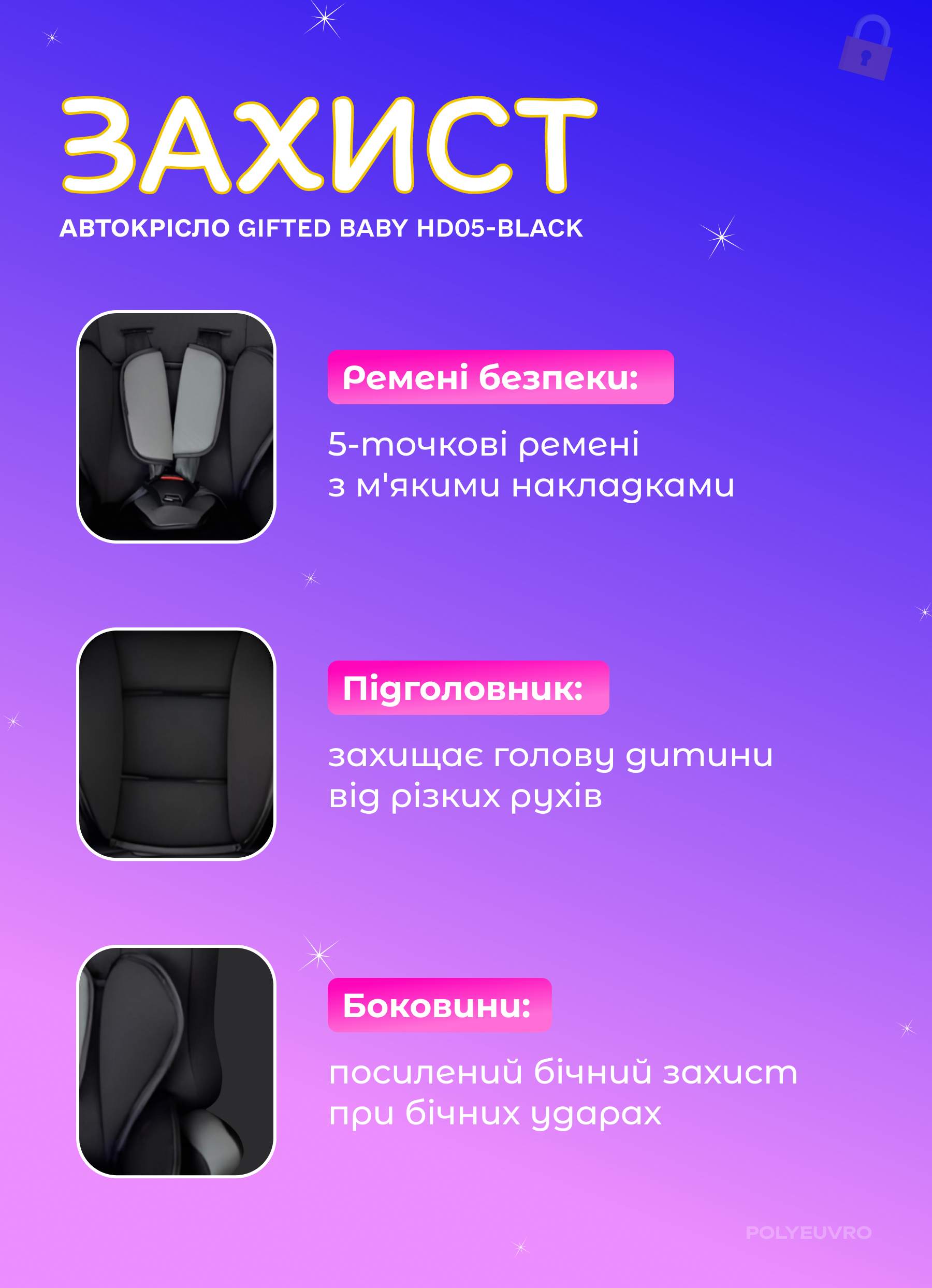 Автокресло Gifted Baby HD штатный ремень группа 1/2/3 9-36 кг (791ccc0c) - фото 4