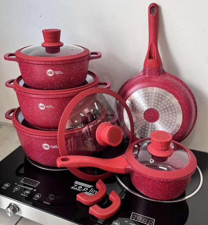 Набір каструль Higher Kitchen НК-316 12 предметів Червоний (25580097) - фото 2 Набір каструль Higher Kitchen НК-316 12 предметів Червоний (25580097) - фото 2