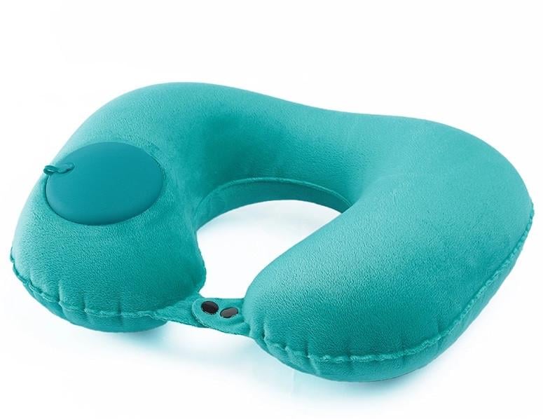 Надувная подушка для путешествий SUNROZ Inflatable Pillow со встроенным насосом Бирюзовый (SUN6305)
