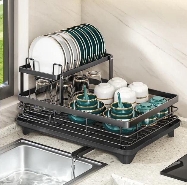 Сушарка двоярусна для посуду настільна з піддоном і зливом води Multifunctional Bowl Rack Чорний - фото 9 Сушарка двоярусна для посуду настільна з піддоном і зливом води Multifunctional Bowl Rack Чорний - фото 9