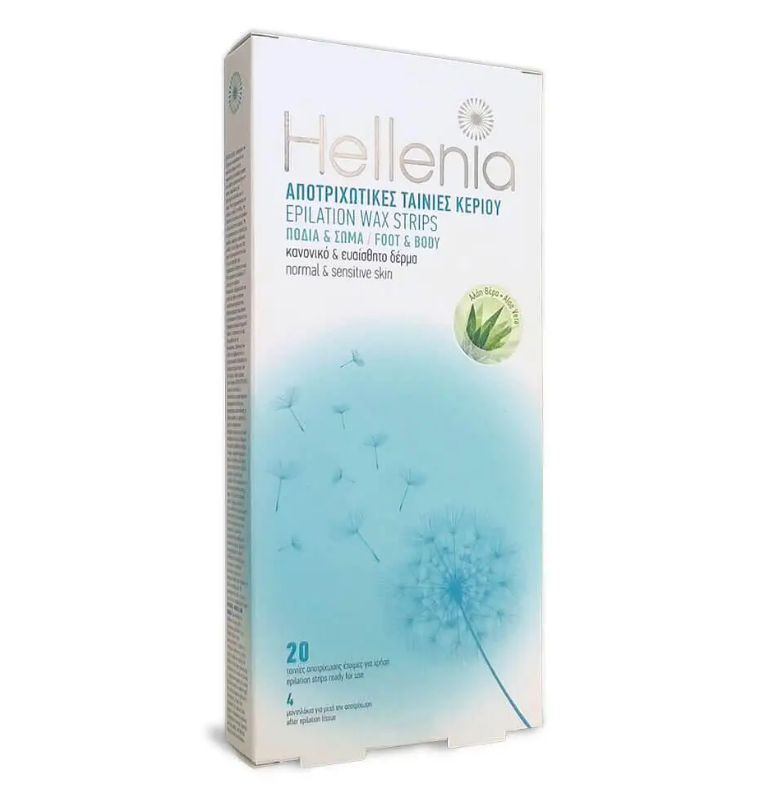 Стрічки для депіляції Hellenia 20 шт. для тіла та ніг/вологі серветки Aloe Vera 4 шт. - фото 1