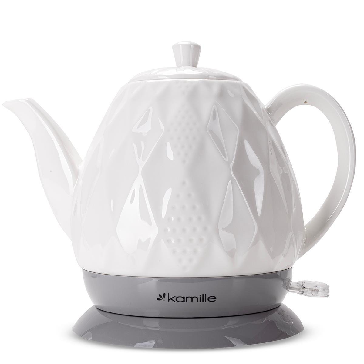 Електрочайник на підставці Kamille KM-1727 керамічний із фіксованою ручкою 1200 W 1,5 л Біло-сірий (124-84-1727)