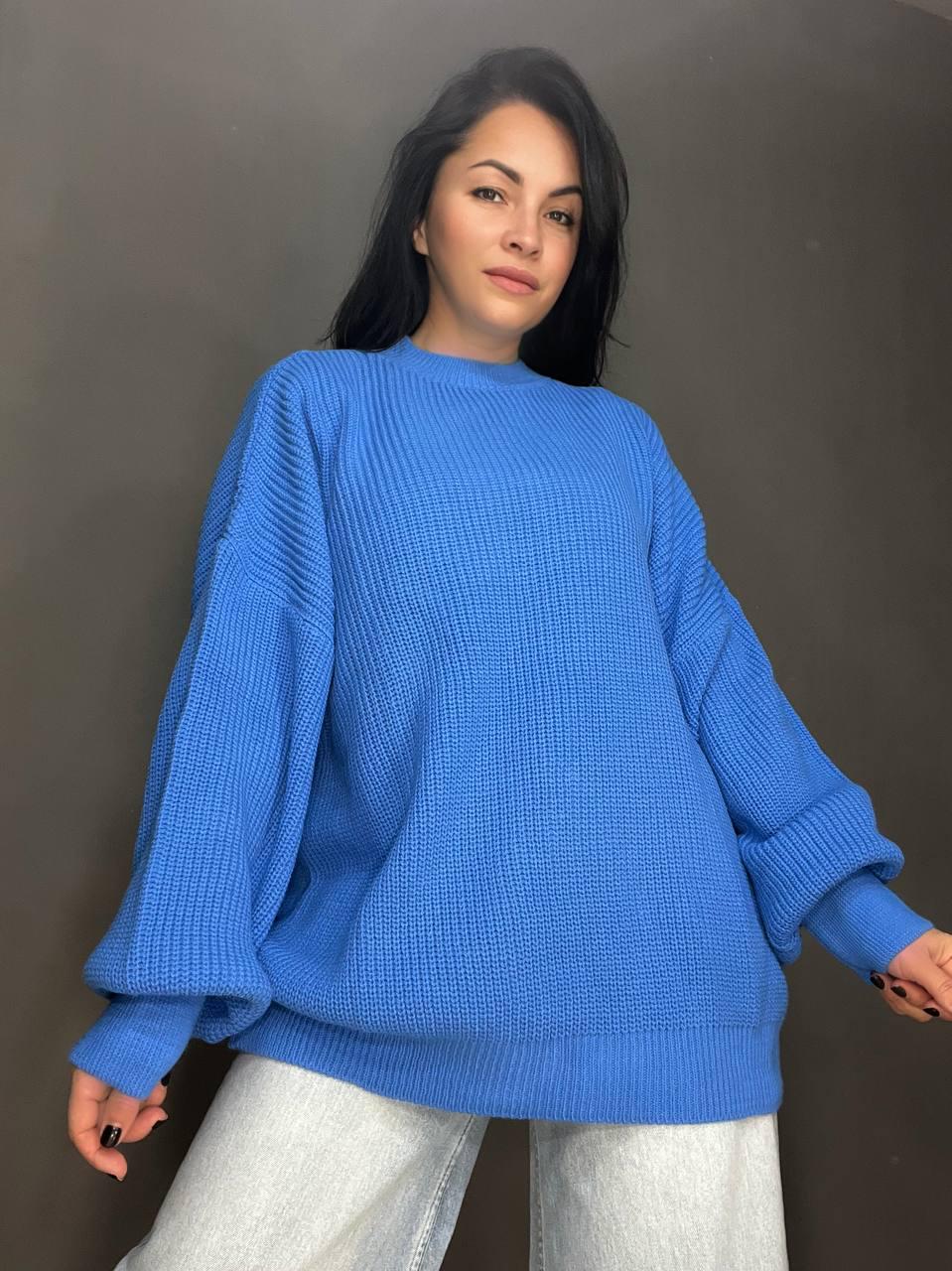Светр жіночий MIX RAY 6607 широкий подовжений OS Блакитний (1035) - фото 9