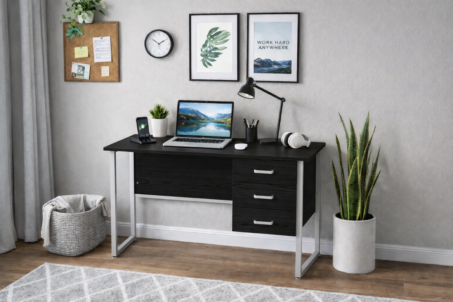 Стіл письмовий Garri Ferrum металевий каркас 3 ящики 32 мм 76x120x60 см Сірий/Сосна Кембра (FRD-101460)