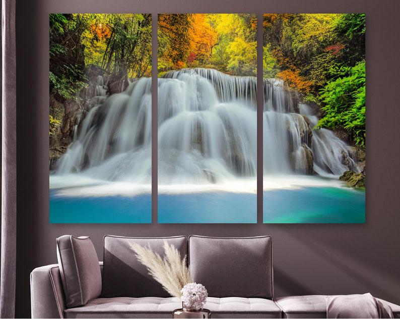 Модульная картина KIL Art Водопад в ярком лесу на холсте из трех частей 156x100 см (M3_XL_613)