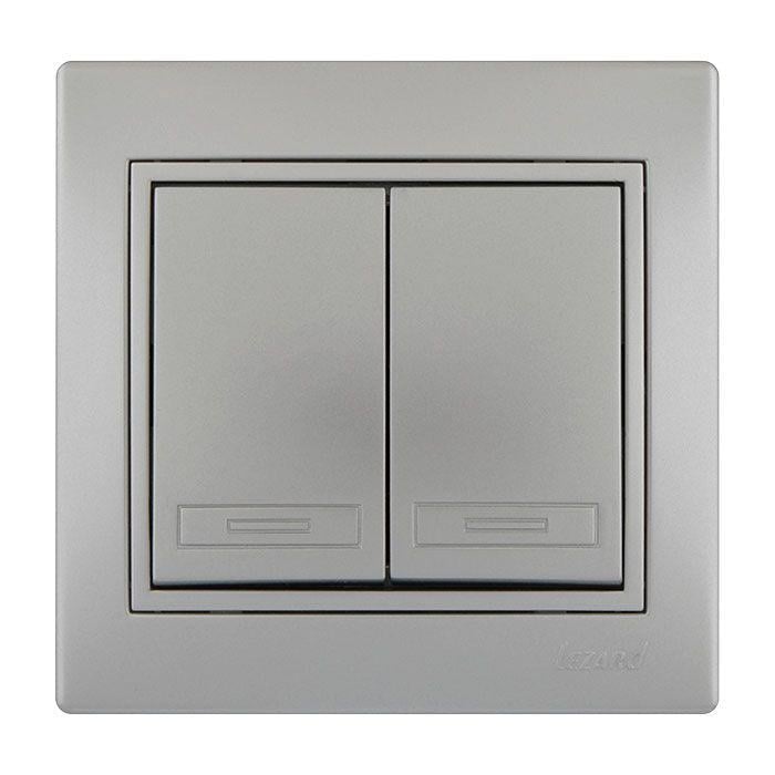 Выключатель двухклавишный Lezard Mira со вставкой Серый металлик (27549275)