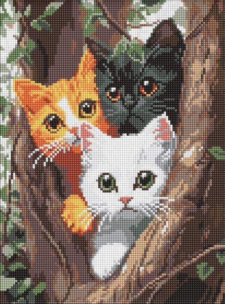Алмазная мозаика Ideyka Кошки на дереве 30x40 см (Id-AMO8299)