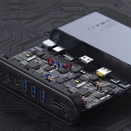 Док-станция USB3.2 Type-C BASEUS CAHUB-DG0G 3xHDMI/2xUSB-C/5xUSB/RJ45/SD/TRRS 3.5/PD 100W - фото 16