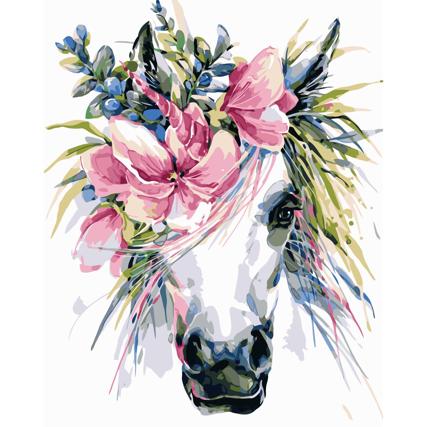 Картина по номерам Strateg Премиум Цветная лошадь с лаком 40х50 см (VA-1218)