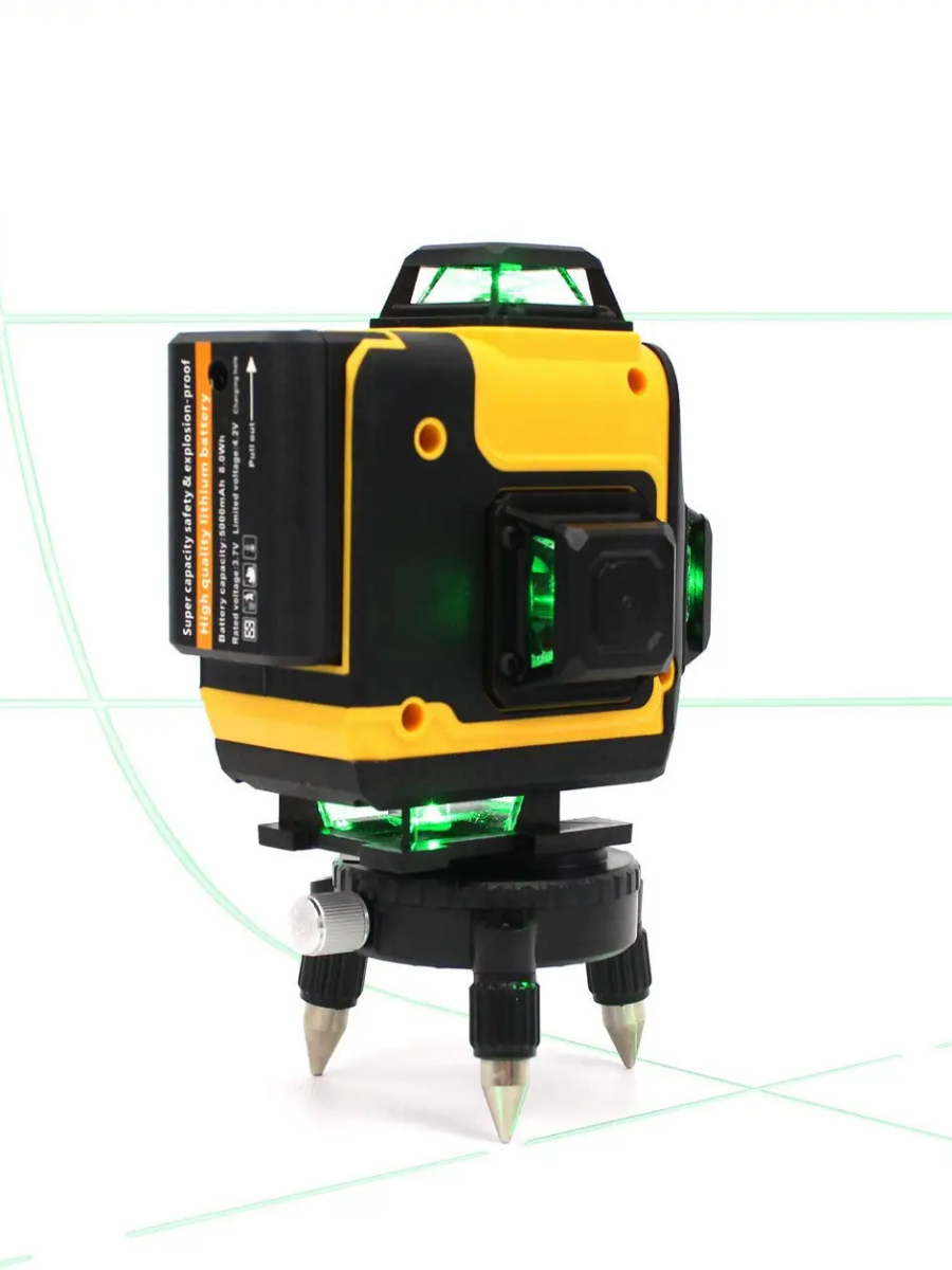 Лазерний нівелір акумуляторний 3D-4D 3,7V 5AH 16-лінійний із зеленим променем та аксесуарами Жовтий (9044972798)