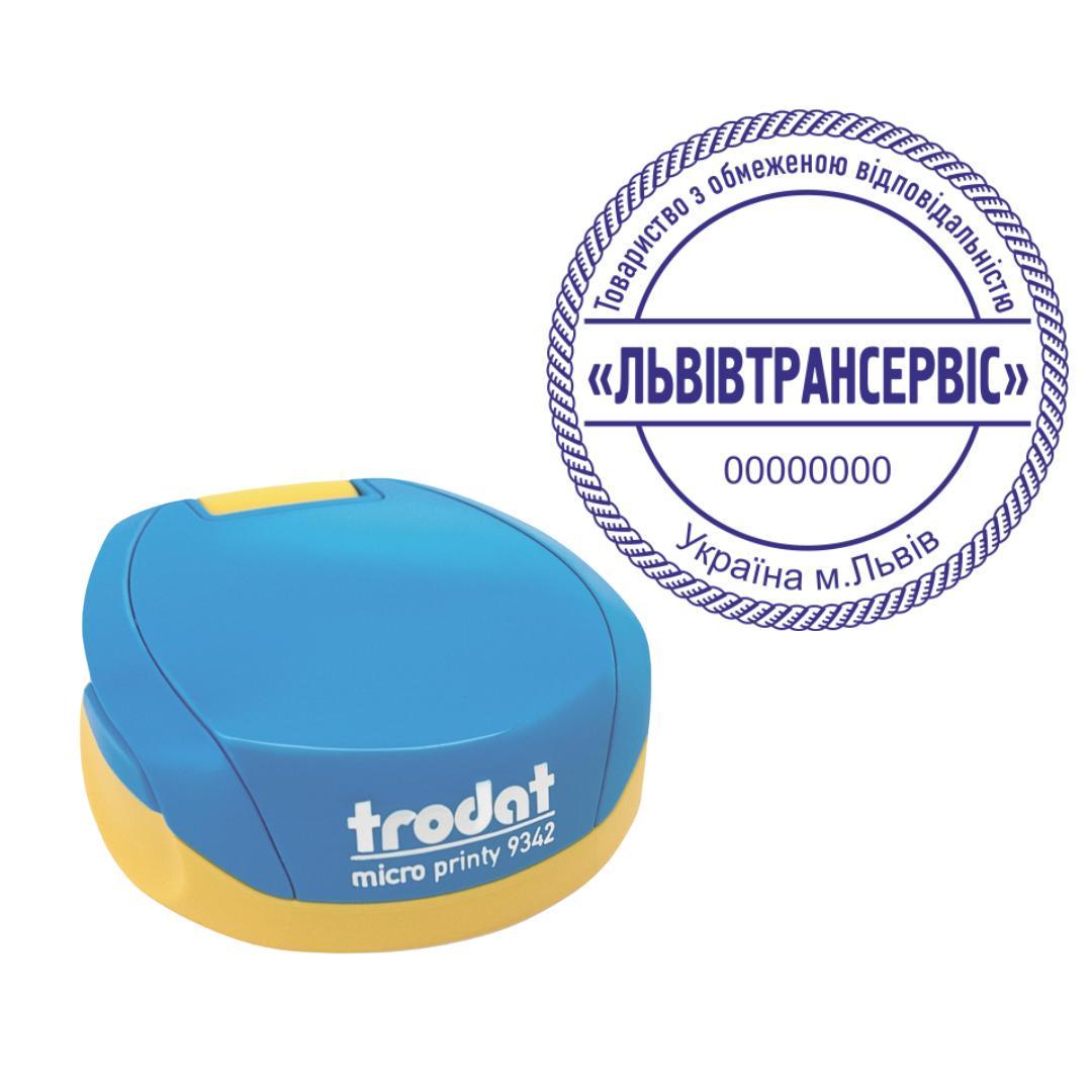 Печать ТОВ на карманном оснащении Trodat Micro Printy 9342 d 42 мм Сине-желтый (ООО3/9342/BY)