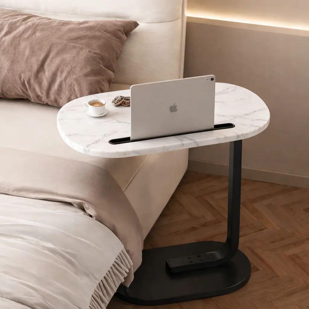 Столик прикроватный с подставкой под планшет 30х45х60 см овальный Черно-белый