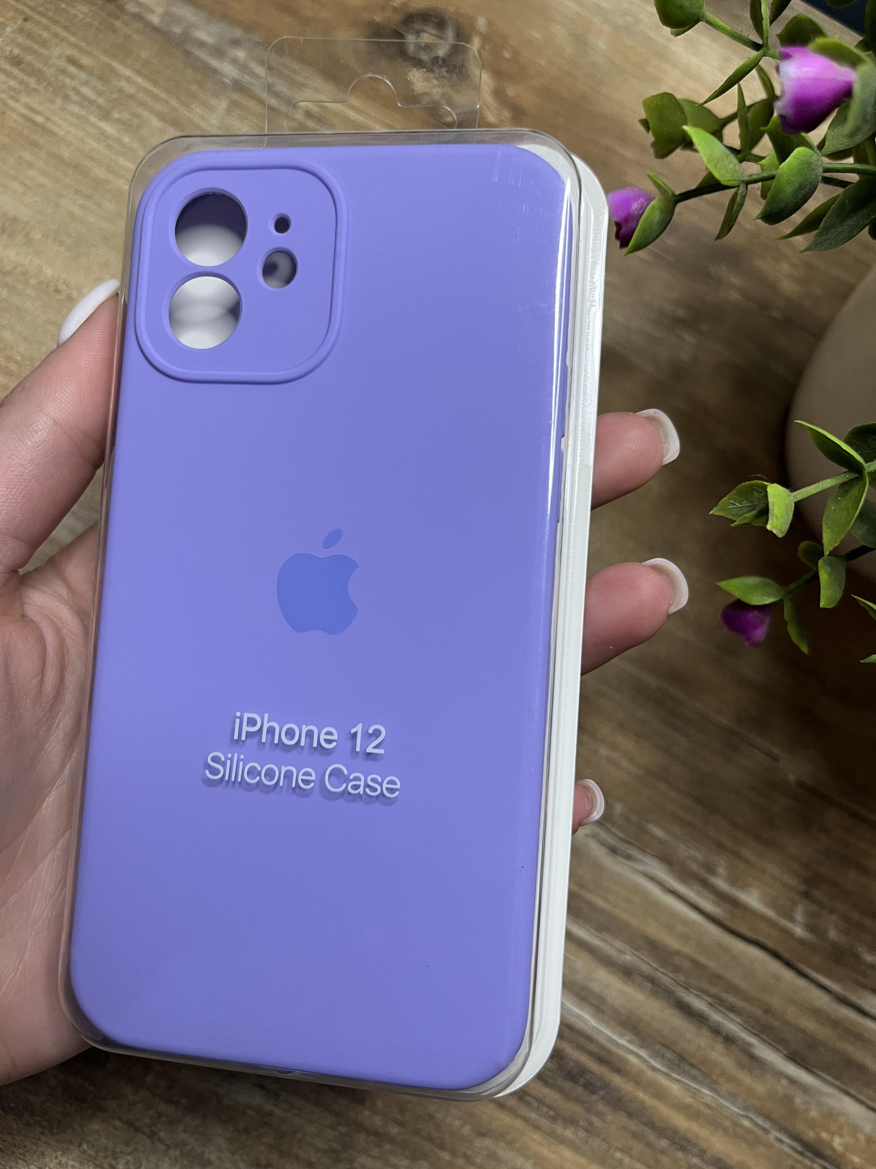Чехол накладка на iPhone (Айфон) 12 квадратные борта silicone case full camera Apple