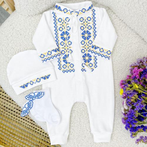 Комплект-вишиванка для хлопчика Family Tradition Волошки в житі інтерлок з вишивкою Білий (50188)