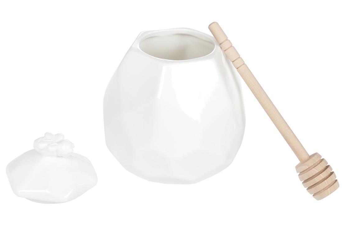 Медовница фарфоровая 450 мл с деревянной ложкой Белый - фото 2 Медовница фарфоровая 450 мл с деревянной ложкой Белый - фото 2