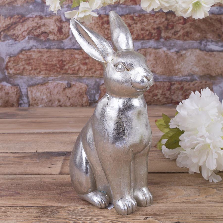 Статуэтка керамическая Зайчик сидячий 22 см Серебряный (5265-2)