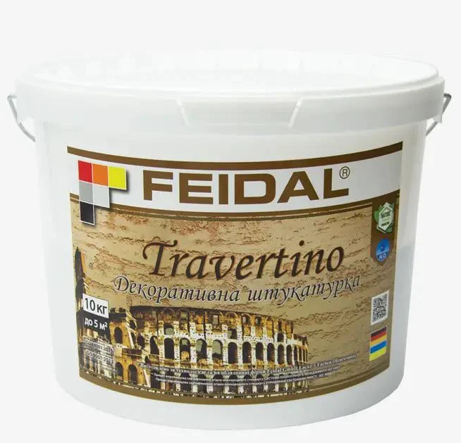 Декоративная штукатурка Feidal Travertino акриловая Белый 10 кг