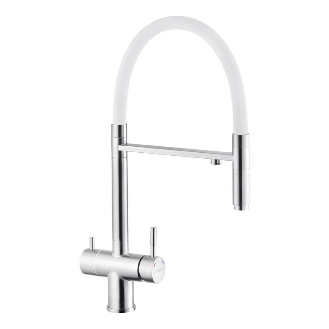 Смеситель для кухни Kroner KRP Edelstahl Klassisch ESG03815WHI врезной с длинным изливом Нержавеющая сталь/Белый (CV027935)