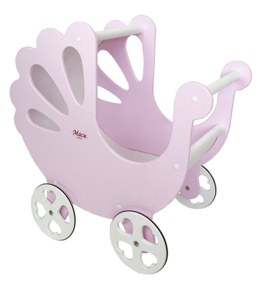 Игрушка коляска птичка из дерева для кукол Розовый