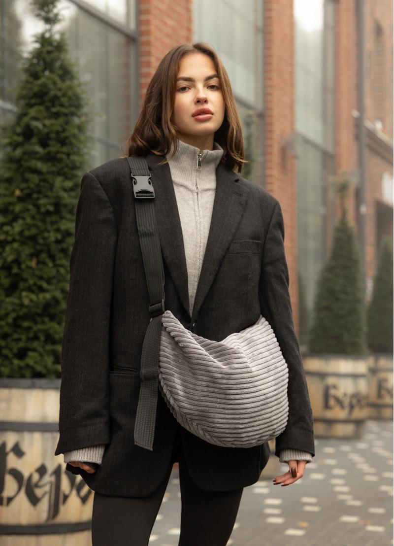 Женская сумка Sambag HOBO Bag-glove тканевая 50х28х5 см Графитовый (53400809)