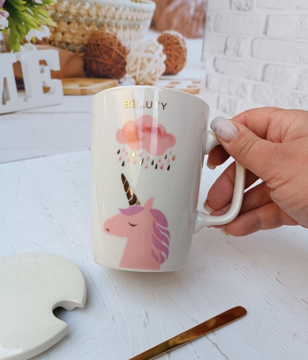 Чашка SNT 20627-P Unicorn керамика с крышкой и ложкой 400 мл (21065055) - фото 3