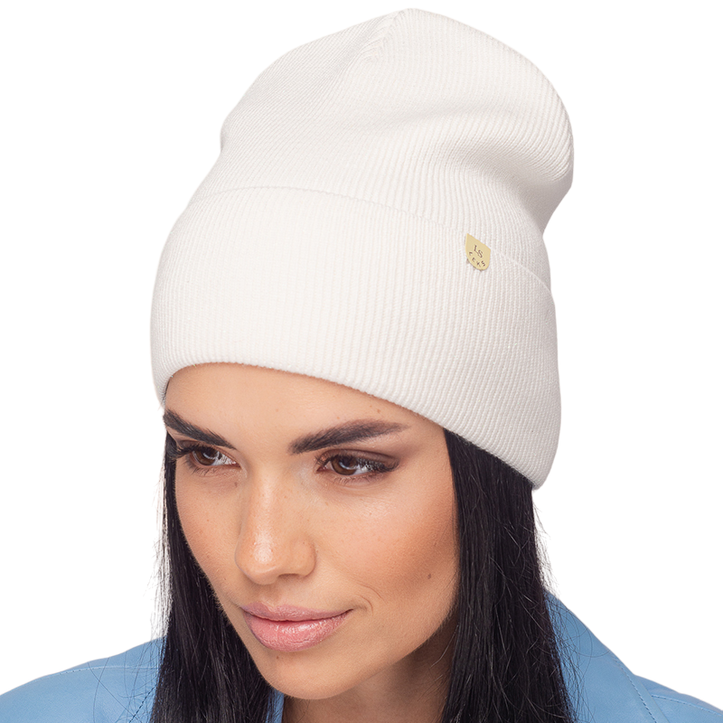 Шапка женская Leks Молния шерстяная на флисовой подкладке с отворотом One size Белый (125572)