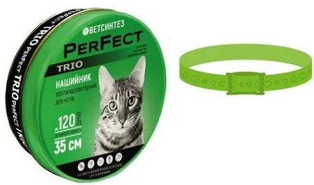 Нашийник проти бліх для котів ПЕРФЕКТ ТРІО Серце 35 см Салатовий (2653726607)