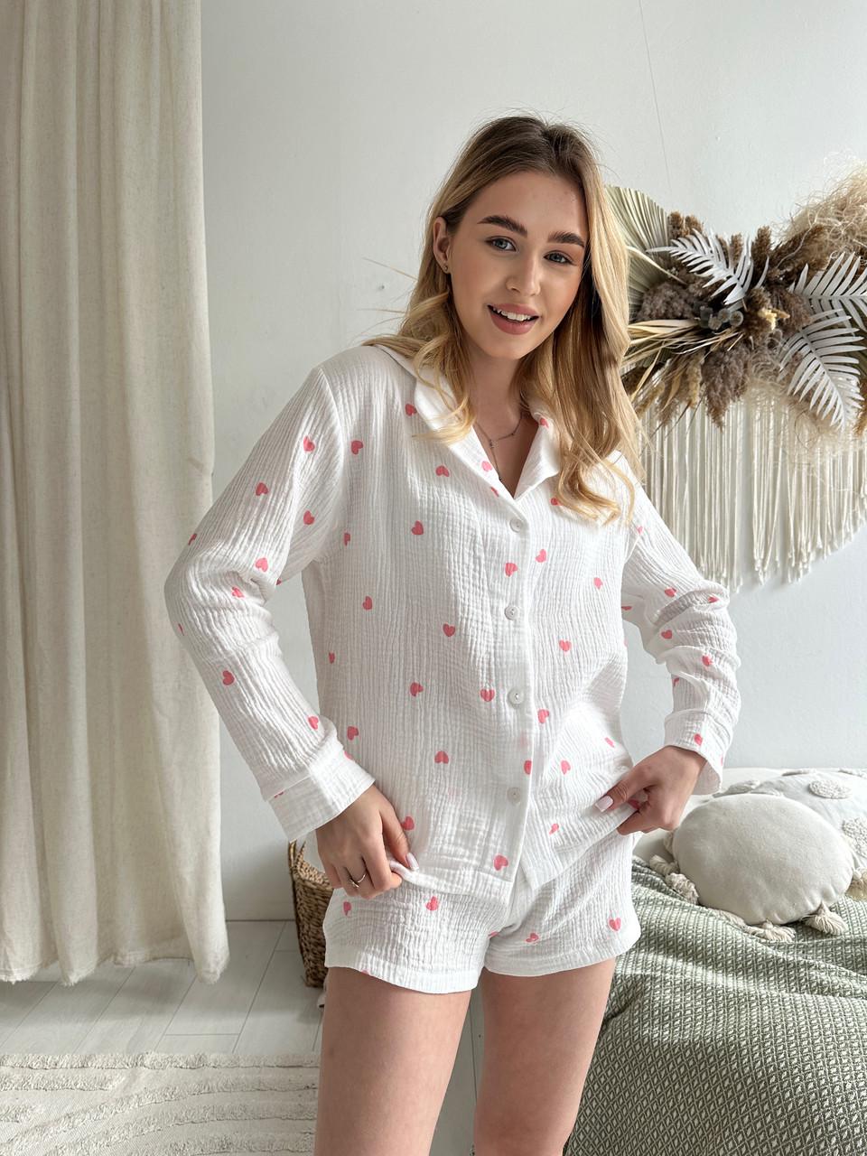 Піжама жіноча муслинова з вільними шортами S Білий (ВК4302В-4) - фото 3 Піжама жіноча муслинова з вільними шортами S Білий (ВК4302В-4) - фото 3