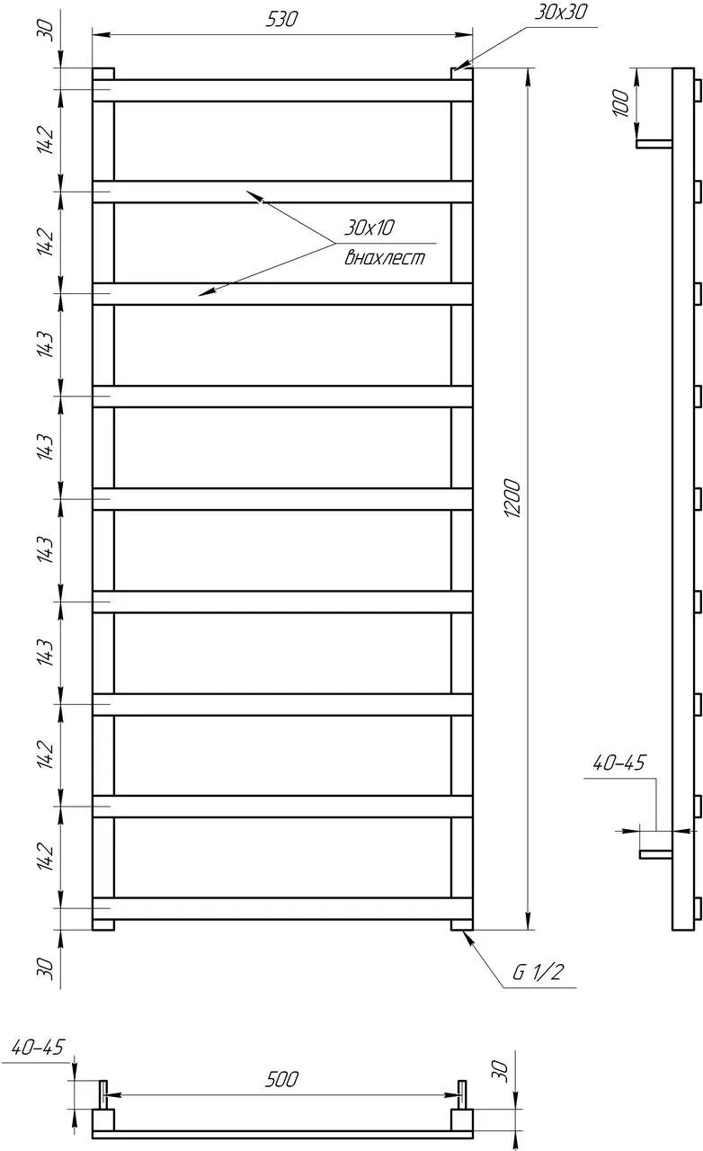 Полотенцесушитель S-Mix Basis Light 1200x530 мм Черный (b9f6de4f) - фото 2 Полотенцесушитель S-Mix Basis Light 1200x530 мм Черный (b9f6de4f) - фото 2