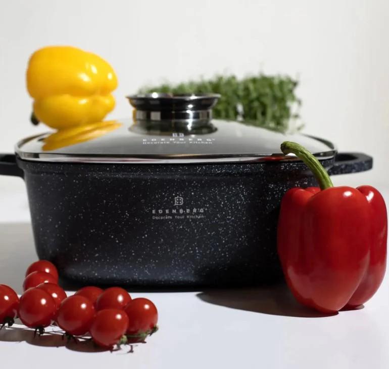 Каструля-казан Edenberg EB-8112 з мармуровим покриттям та скляною кришкою 22 см 3,7 л (27923716) - фото 3 Каструля-казан Edenberg EB-8112 з мармуровим покриттям та скляною кришкою 22 см 3,7 л (27923716) - фото 3