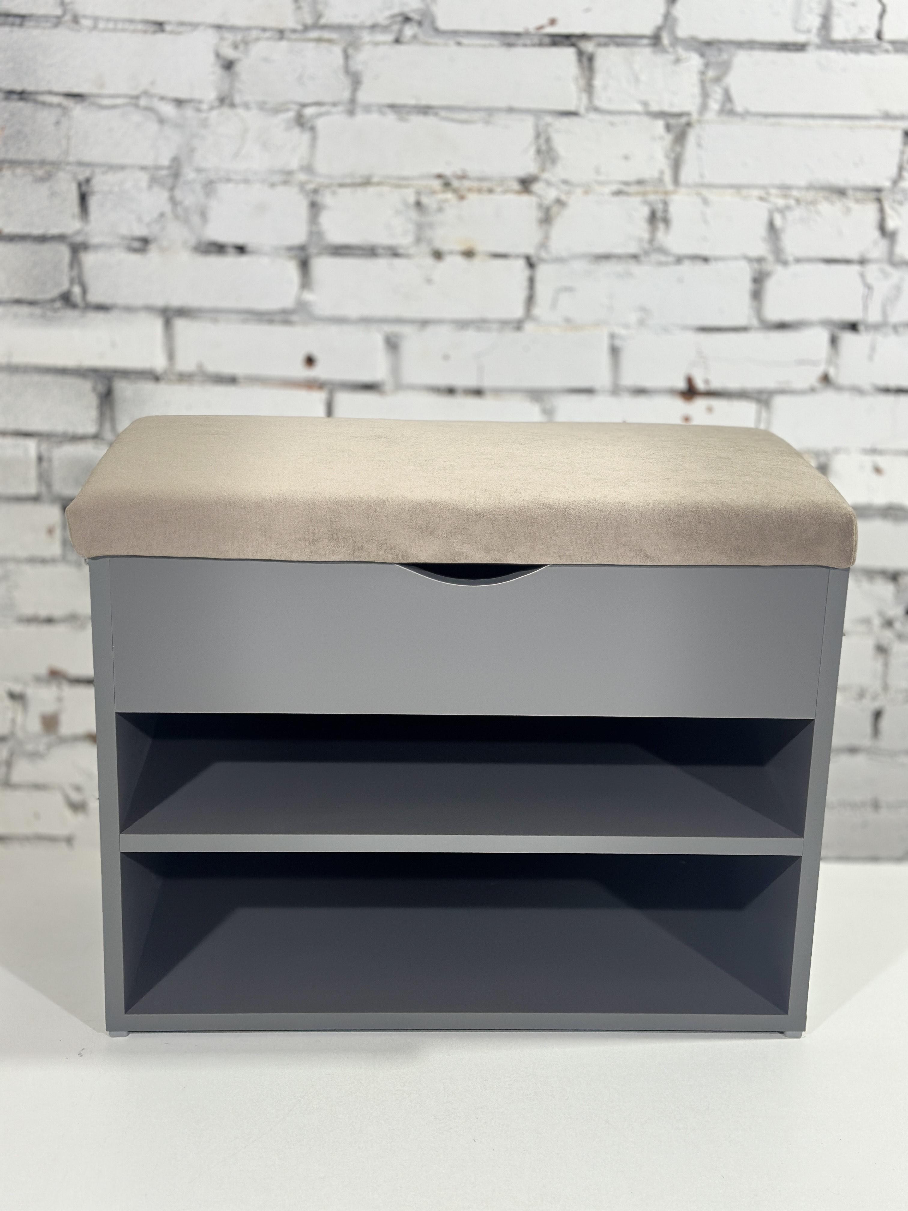 Тумба для обуви ДСП/ткань 30х60х45 см Графитовый/Какао - фото 2 Тумба для обуви ДСП/ткань 30х60х45 см Графитовый/Какао - фото 2