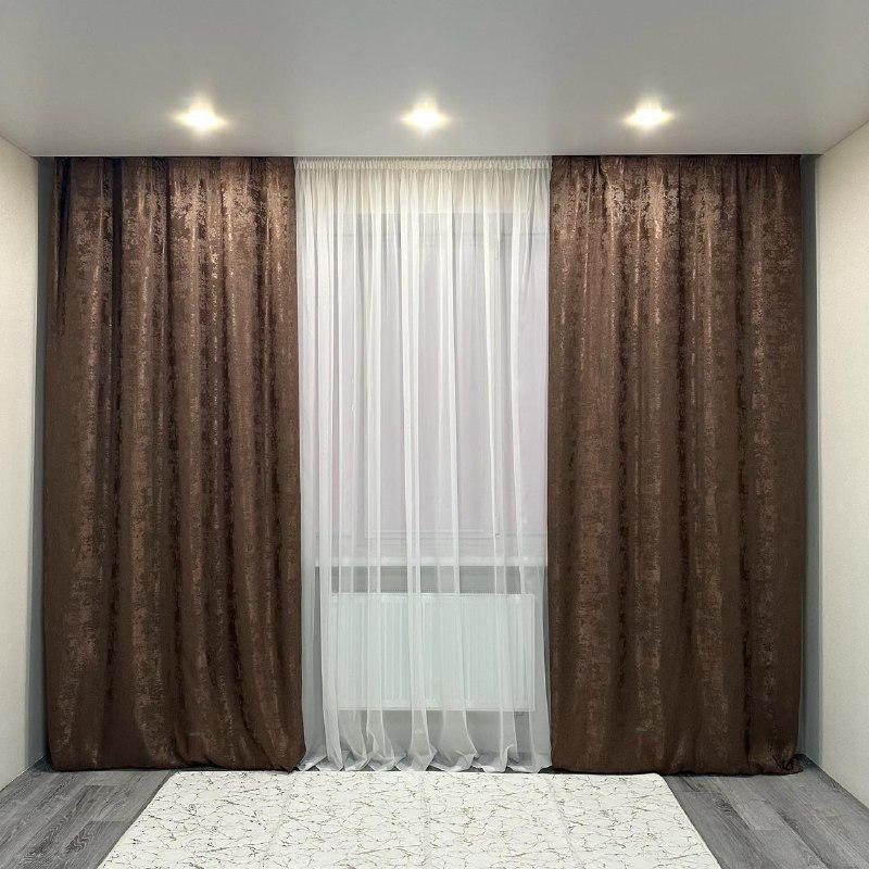 Шторы жаккардовые с мраморным узором среднее затемнение 1,5x2,7 м 2 шт. Коричневый (К1039-17) - фото 1