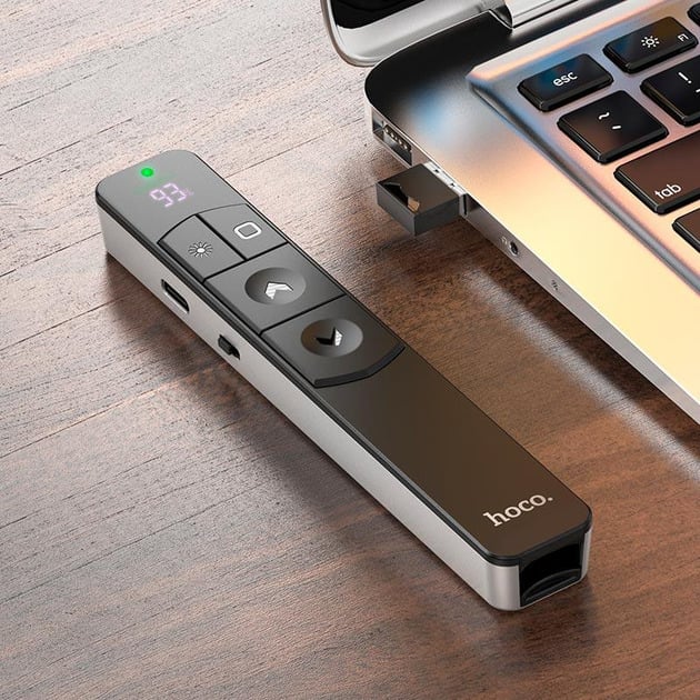 Указка лазерна бездротова Hoco GM202 USB 2,4 GHz 100 м Li-ion 180 мАг червоний лазер LCD дисплей Сірий (70571c8b) - фото 6