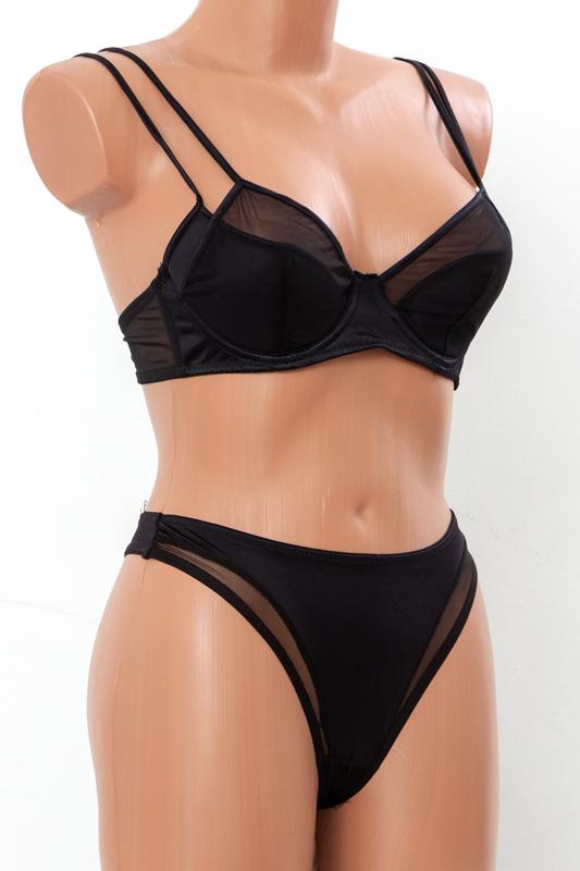Комплект жіночої білизни з подвійними бретелями та стрингами Носи Своє 80 Чорний (15995)