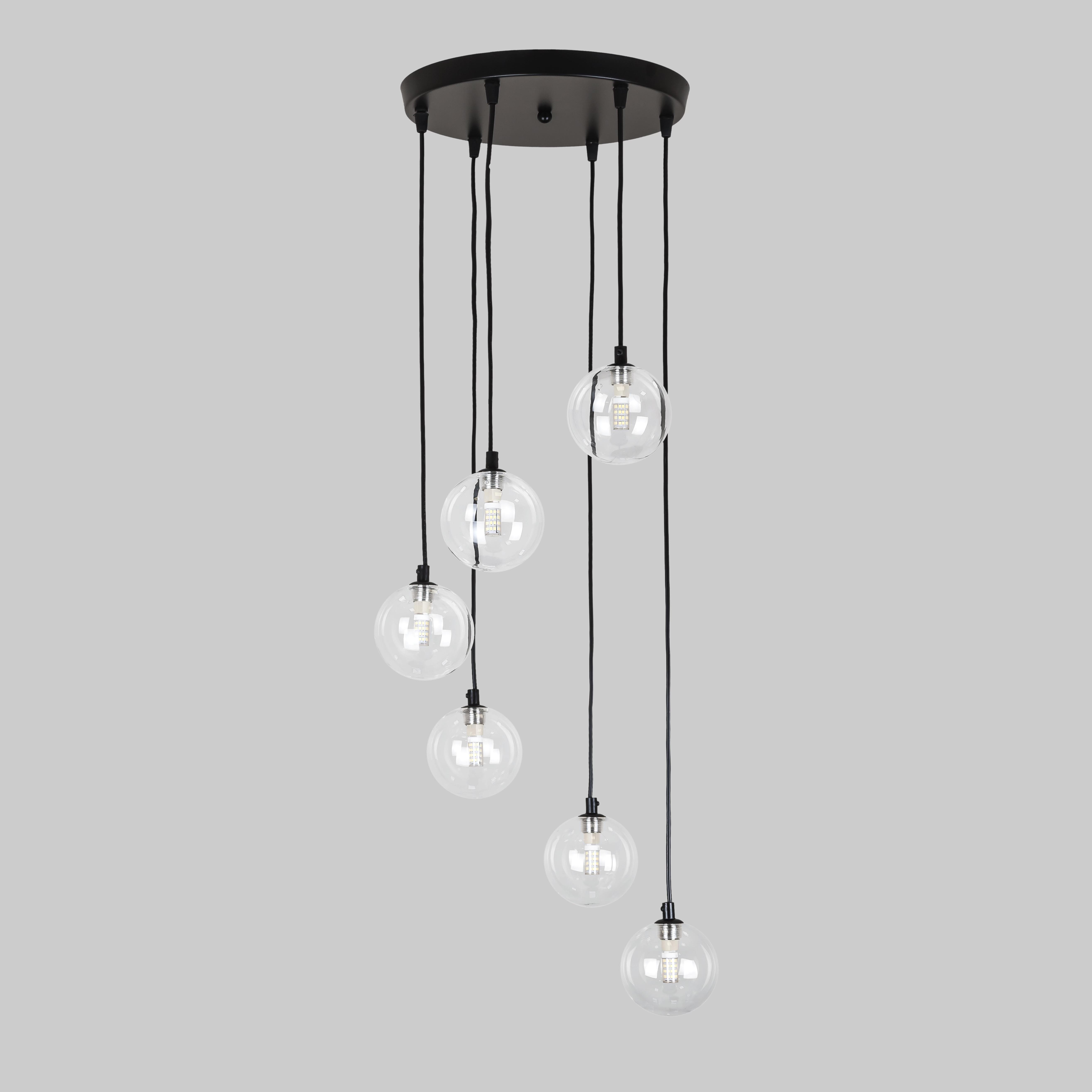 Люстра с прозрачными шарами на 6 ламп Черный (61-P1006F-6 BK+CL 300)