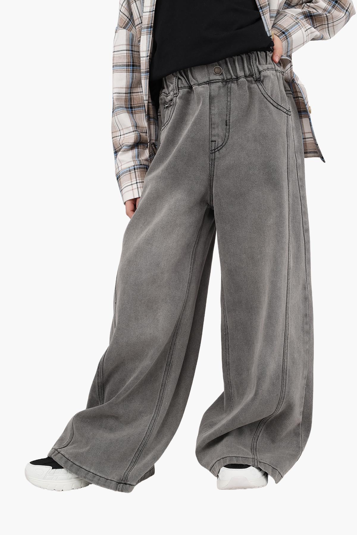 Джинсы wide leg для девочки 140 см Серый (ЦБ -00290305)