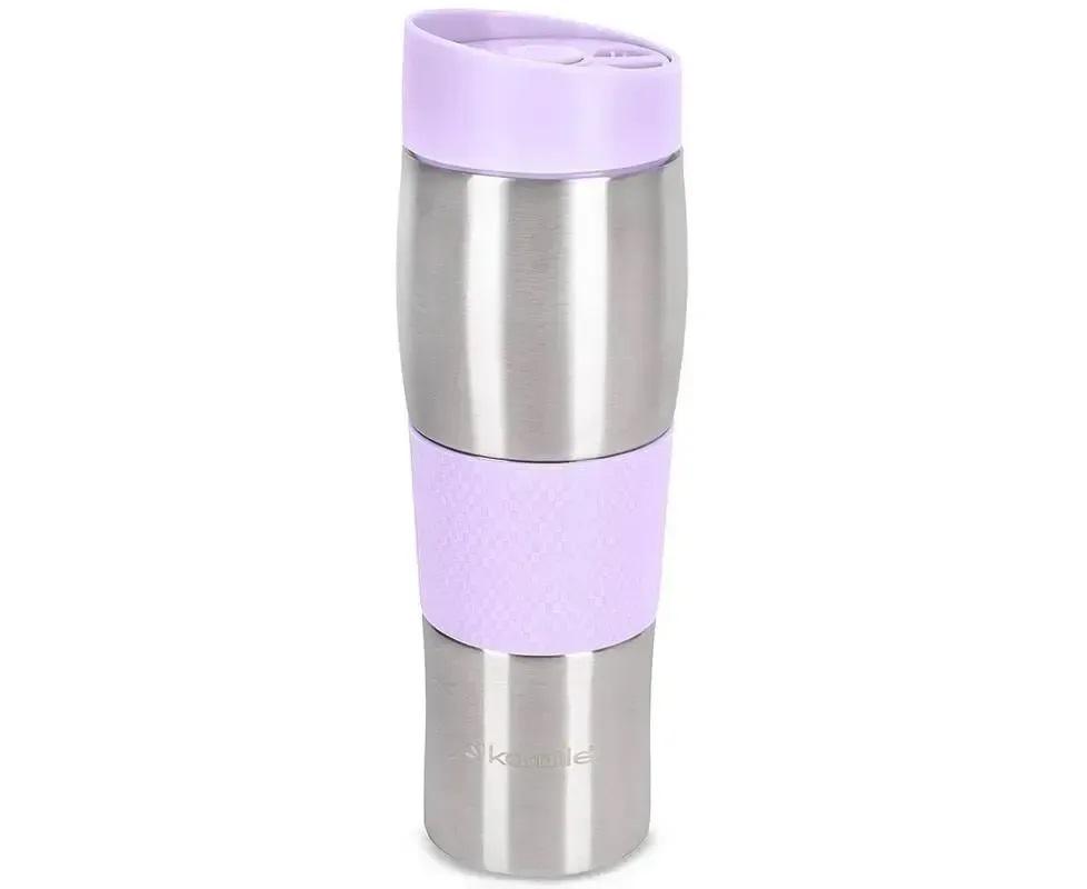 Термокружка с TPR-вставкой Kamille KM-2161 из нержавеющей стали 480 мл Стальной/Лиловый (150-84-2161.2)