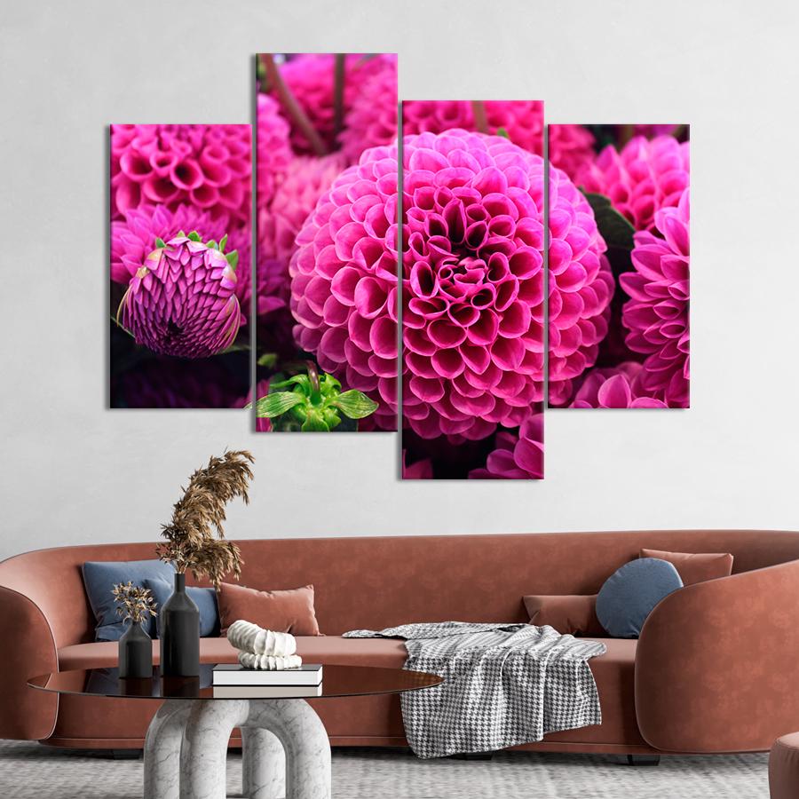 Картина цветы и растения Яркие розовые георгины 149x106 см (A1025-4)