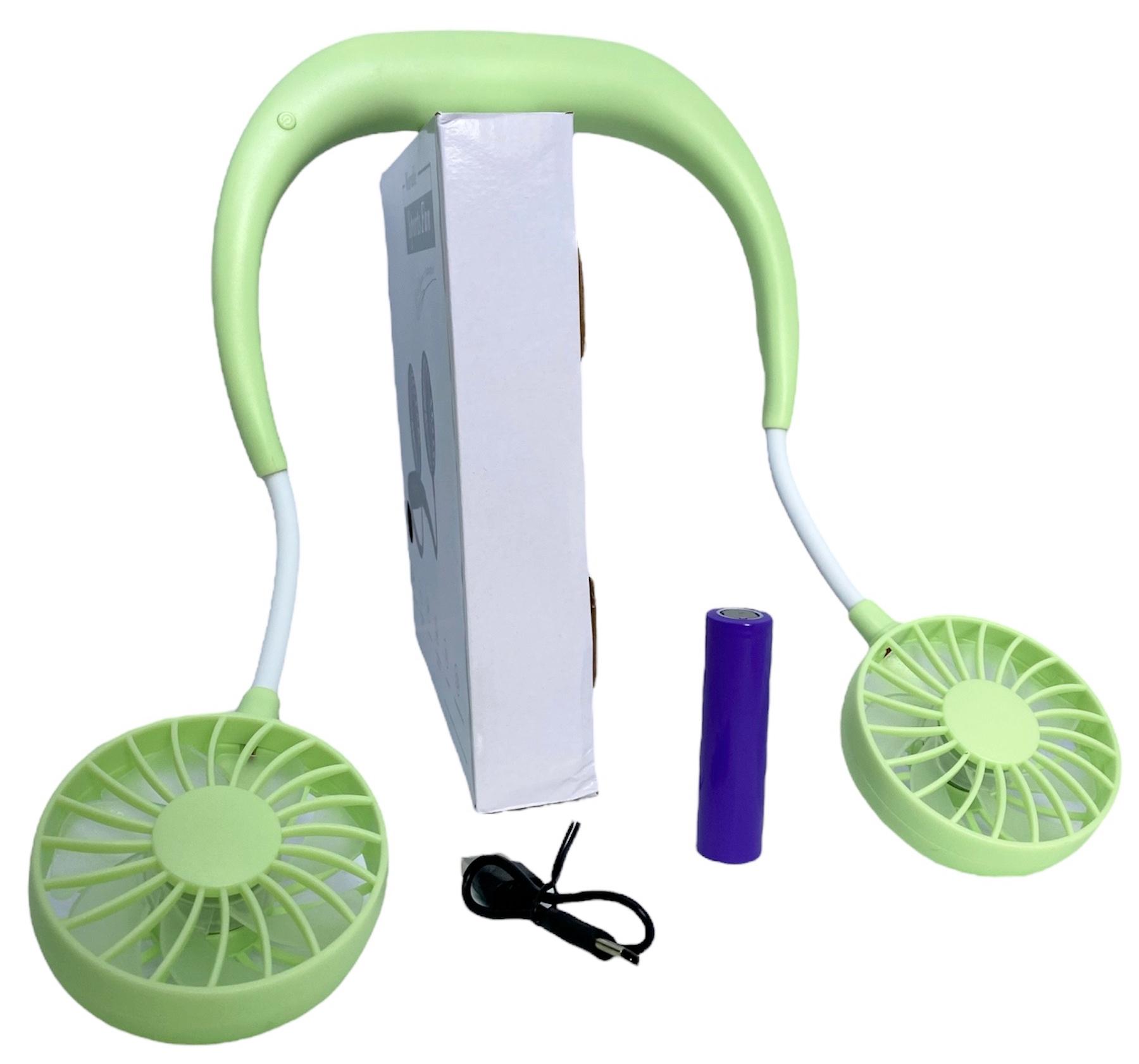 Вентилятор на акумуляторі Sports Necklace Fan подвійний на шию портативний зарядка від USВ Салатовий