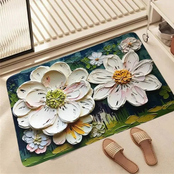 Ковер с цветами 3D впитывающий влагу Белый (D00235-3) Ковер с цветами 3D впитывающий влагу Белый (D00235-3)