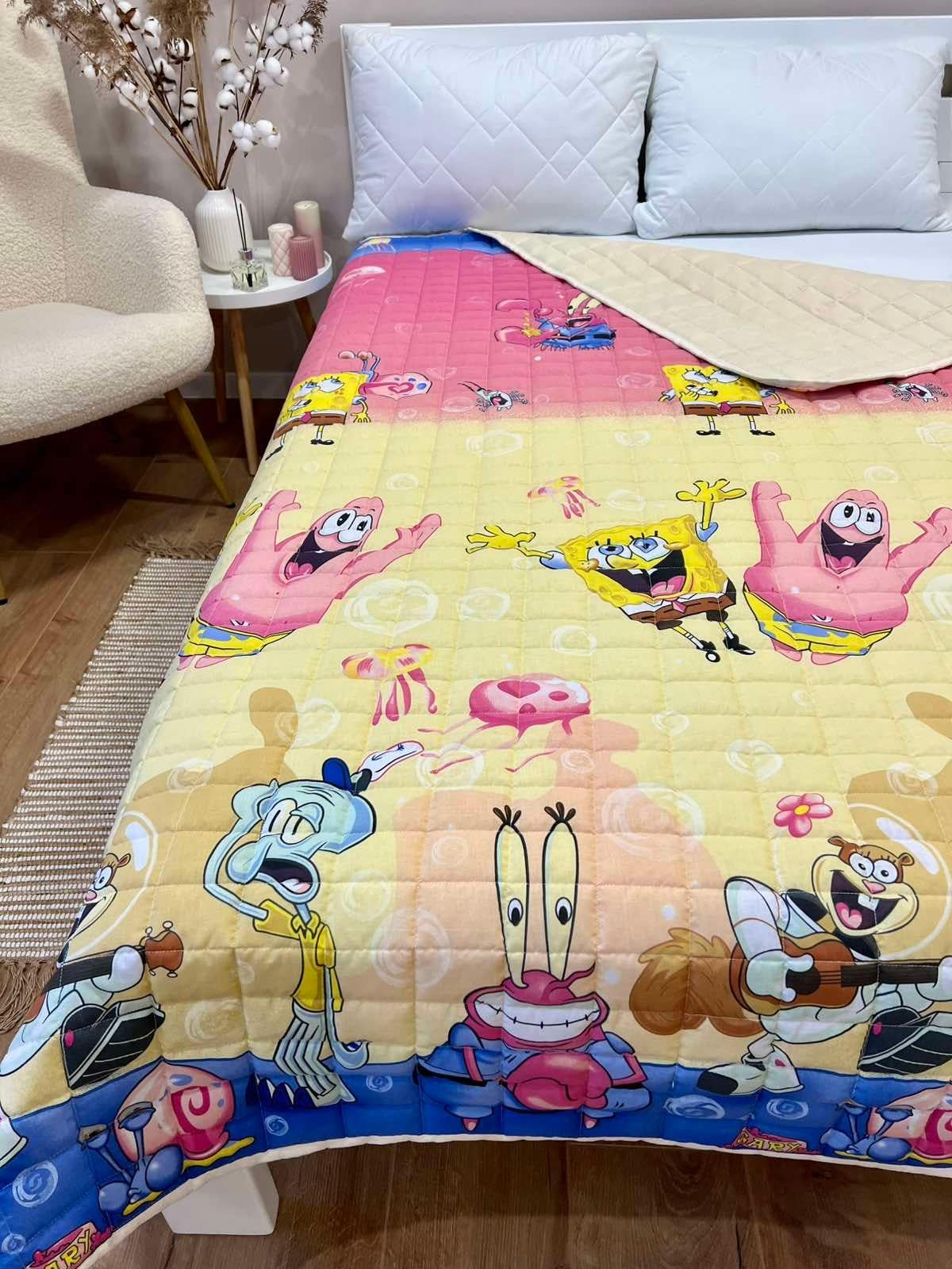 Одеяло-покрывало детское Губка Боб двустороннее из хлопка 150x210 см (26293510) Одеяло-покрывало детское Губка Боб двустороннее из хлопка 150x210 см (26293510)