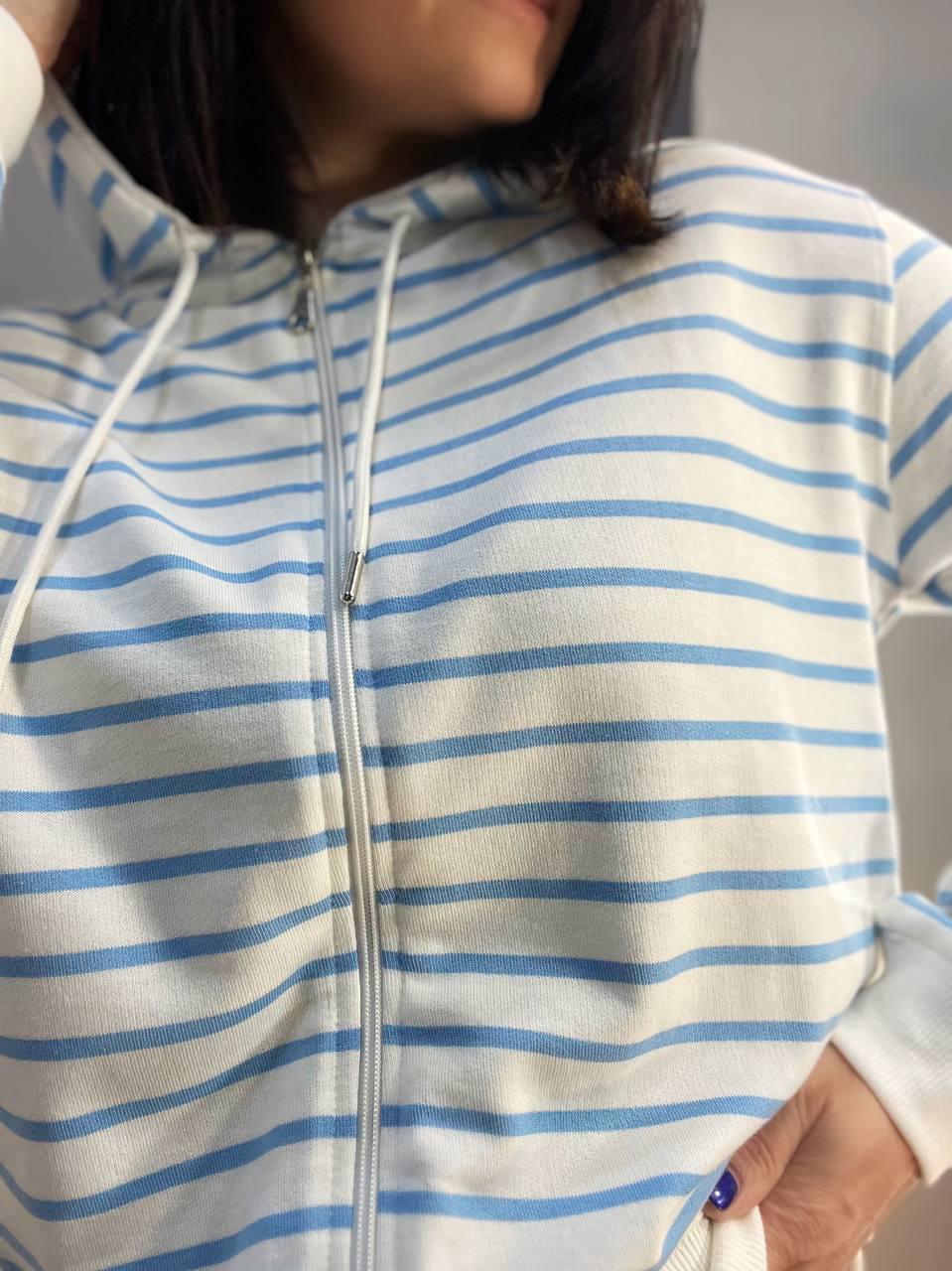 Толстовка жіноча PEPPER MINT 24-01 в смужку на блискавці з капюшоном OS Блакитний (1376) - фото 8 Толстовка жіноча PEPPER MINT 24-01 в смужку на блискавці з капюшоном OS Блакитний (1376) - фото 8