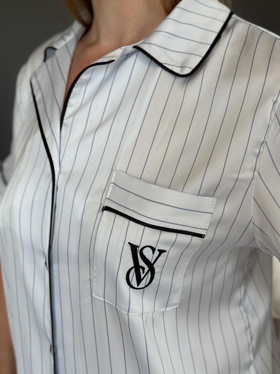 Піжама жіноча з шовку Армані сорочка і шорти L Блакитна смужка (2689687423) - фото 4 Піжама жіноча з шовку Армані сорочка і шорти L Блакитна смужка (2689687423) - фото 4