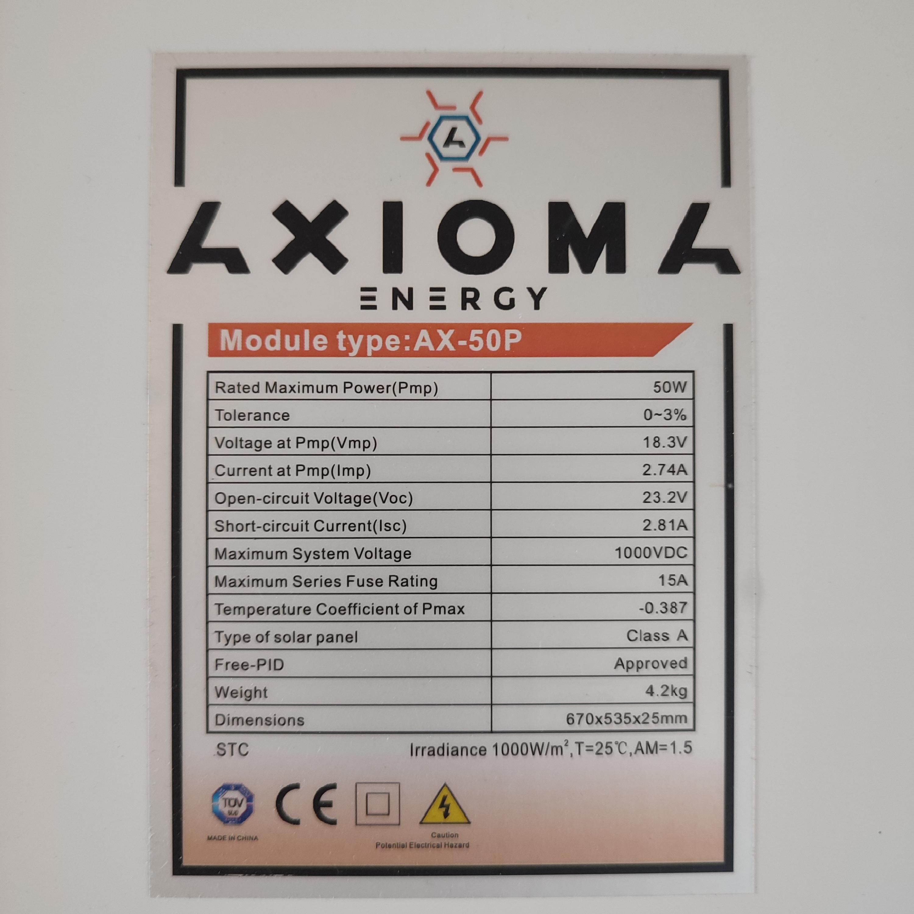 Батарея сонячна Axioma Energy AX-50P Poly полікристалічна панель без з'єднувальних кабелів фотомодуль 50 Вт 670х535х25 мм - фото 3